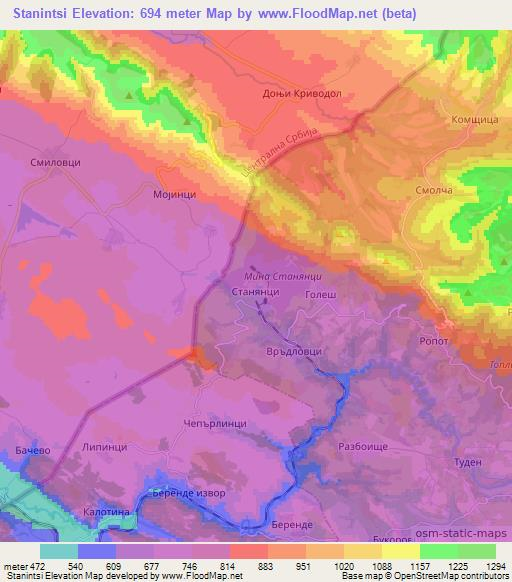 Stanintsi,Bulgaria Elevation Map