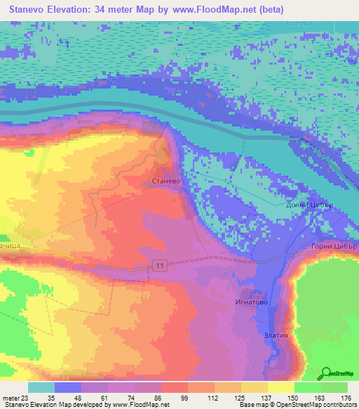 Stanevo,Bulgaria Elevation Map