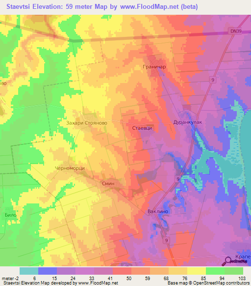Staevtsi,Bulgaria Elevation Map