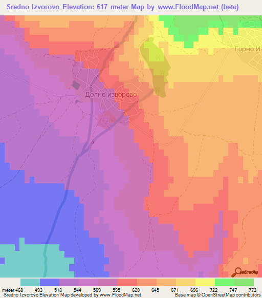 Sredno Izvorovo,Bulgaria Elevation Map