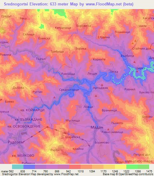 Srednogortsi,Bulgaria Elevation Map