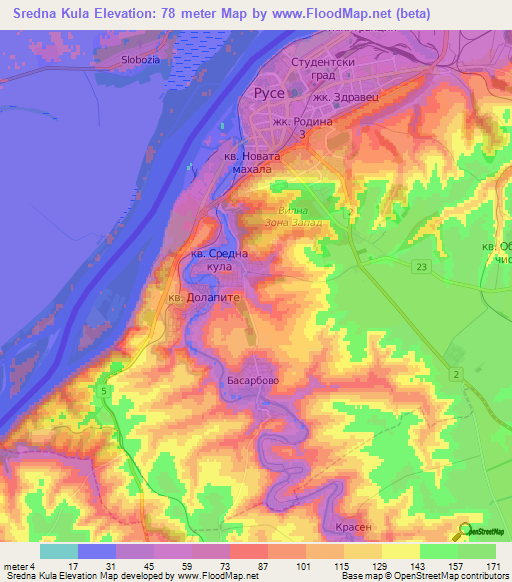 Sredna Kula,Bulgaria Elevation Map