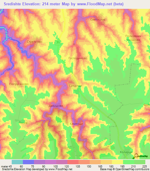 Sredishte,Bulgaria Elevation Map