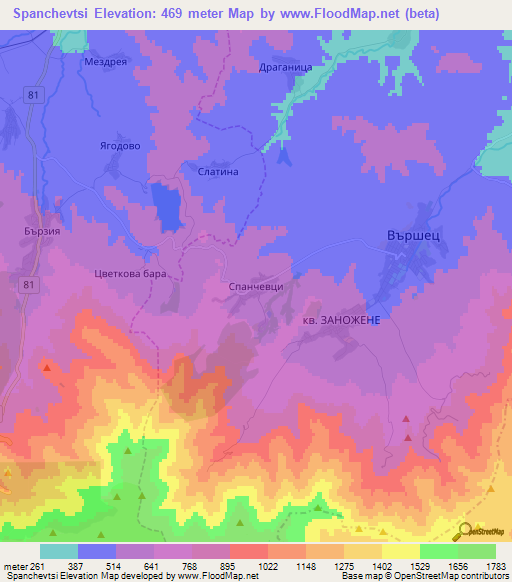 Spanchevtsi,Bulgaria Elevation Map