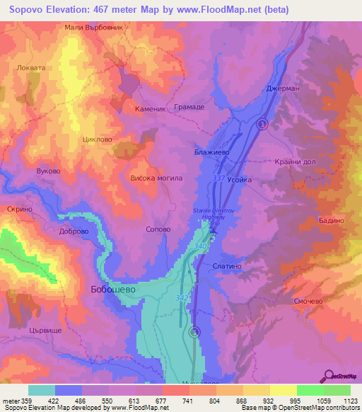 Sopovo,Bulgaria Elevation Map
