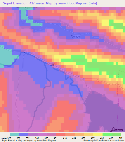 Sopot,Bulgaria Elevation Map