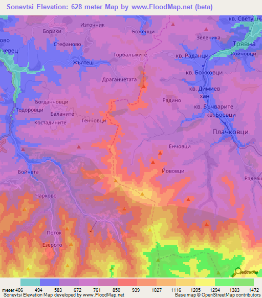 Sonevtsi,Bulgaria Elevation Map