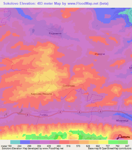 Sokolovo,Bulgaria Elevation Map