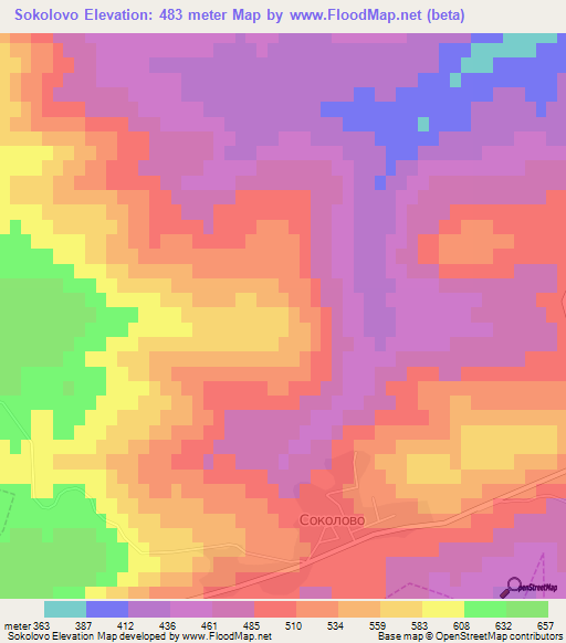Sokolovo,Bulgaria Elevation Map