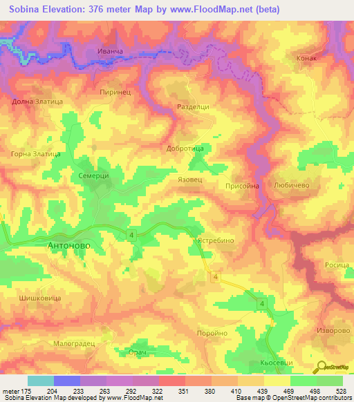 Sobina,Bulgaria Elevation Map
