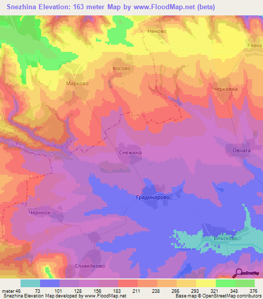 Snezhina,Bulgaria Elevation Map