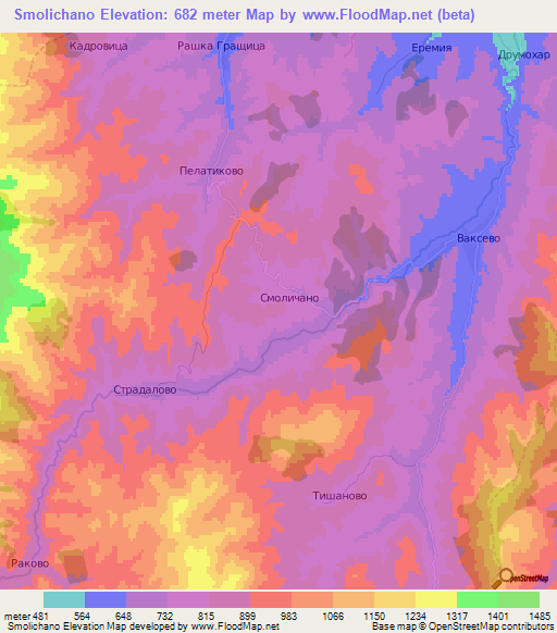 Smolichano,Bulgaria Elevation Map