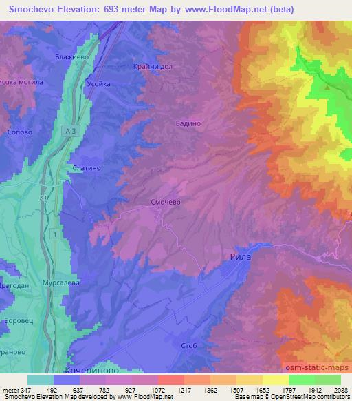 Smochevo,Bulgaria Elevation Map