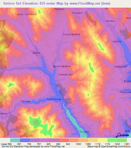 Smirov Dol,Bulgaria Elevation Map