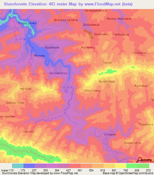 Slunchovets,Bulgaria Elevation Map