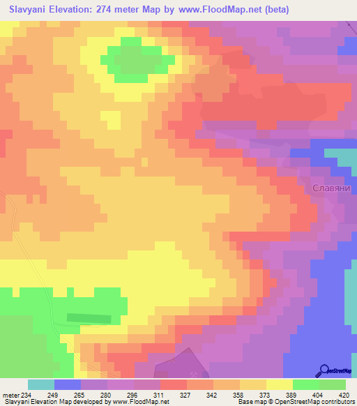 Slavyani,Bulgaria Elevation Map