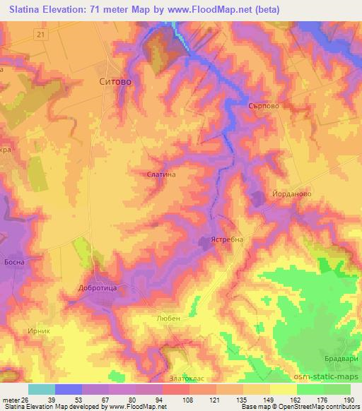Slatina,Bulgaria Elevation Map