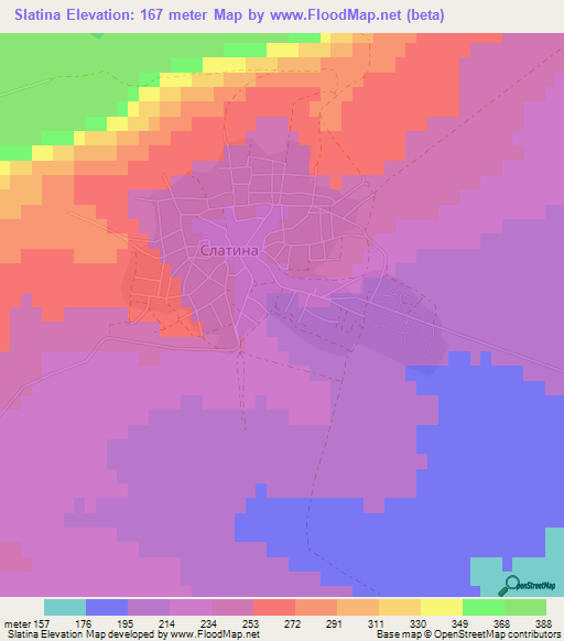 Slatina,Bulgaria Elevation Map