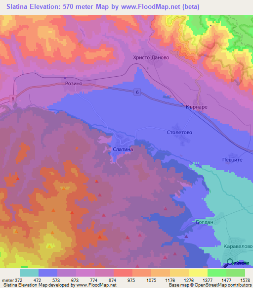 Slatina,Bulgaria Elevation Map