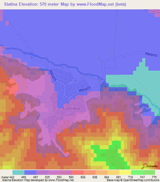 Slatina,Bulgaria Elevation Map