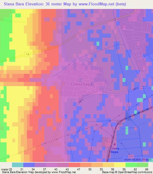 Slana Bara,Bulgaria Elevation Map