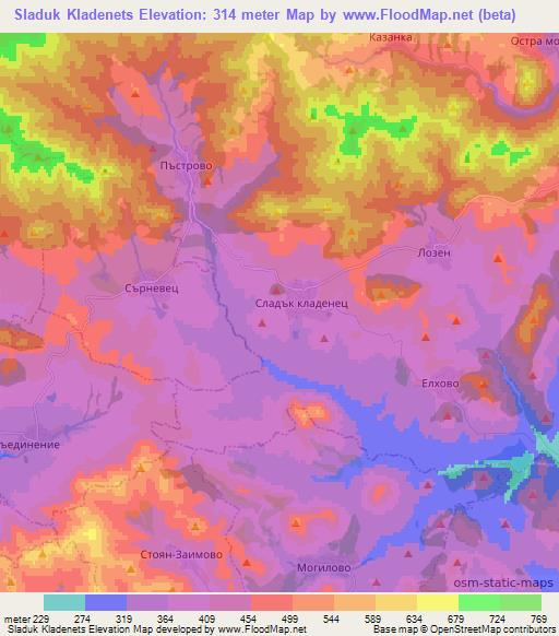 Sladuk Kladenets,Bulgaria Elevation Map
