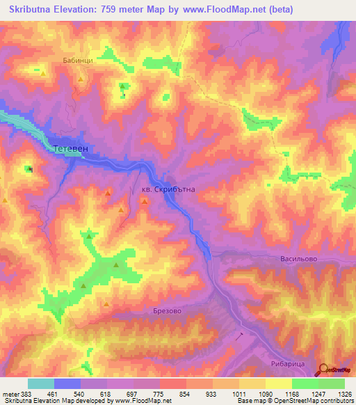 Skributna,Bulgaria Elevation Map