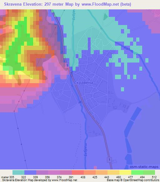 Skravena,Bulgaria Elevation Map