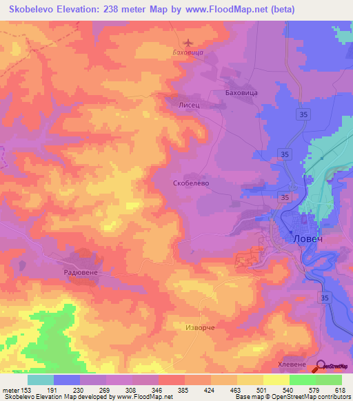 Skobelevo,Bulgaria Elevation Map