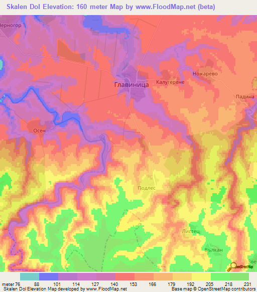 Skalen Dol,Bulgaria Elevation Map