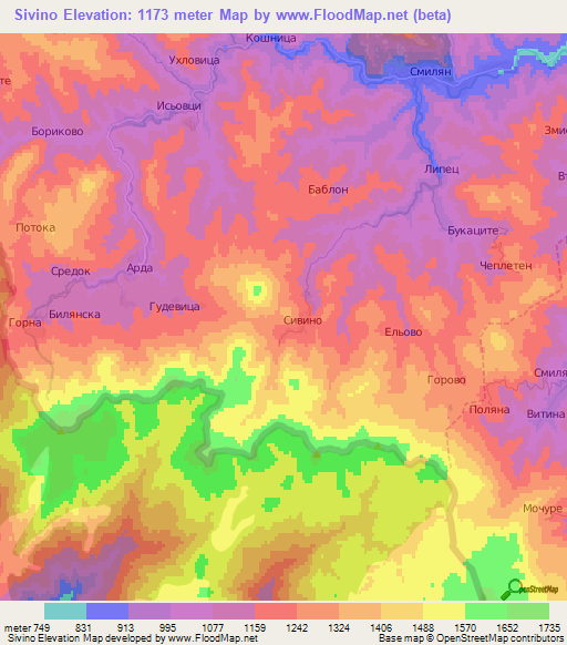 Sivino,Bulgaria Elevation Map