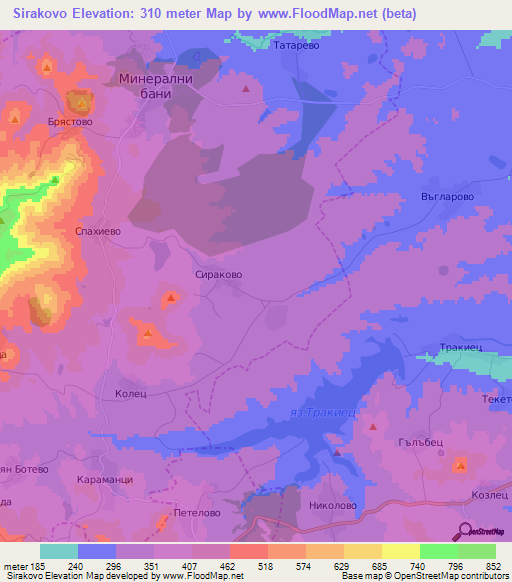Sirakovo,Bulgaria Elevation Map