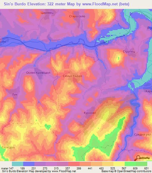 Sin'o Burdo,Bulgaria Elevation Map