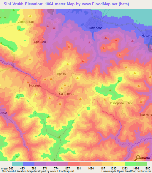 Sini Vrukh,Bulgaria Elevation Map