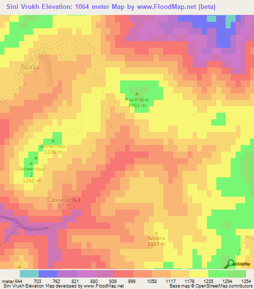 Sini Vrukh,Bulgaria Elevation Map