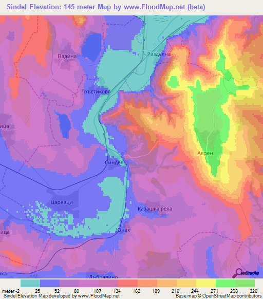 Sindel,Bulgaria Elevation Map
