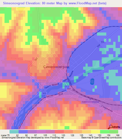 Simeonovgrad,Bulgaria Elevation Map