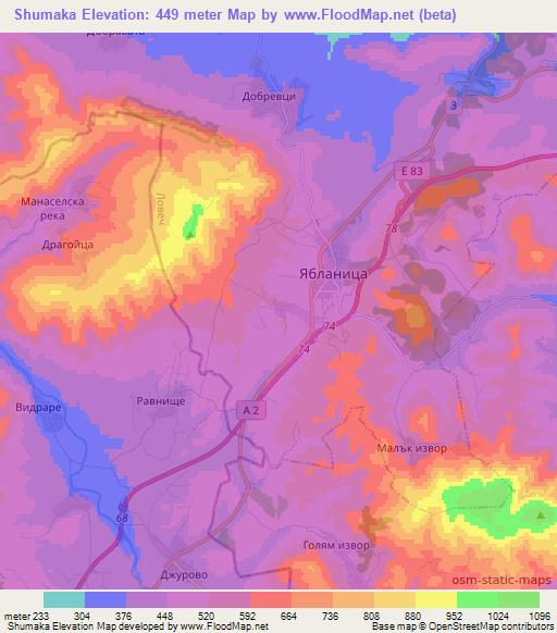 Shumaka,Bulgaria Elevation Map