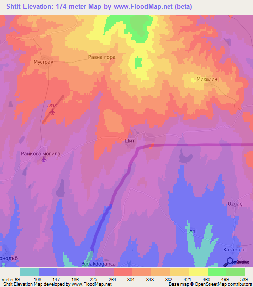 Shtit,Bulgaria Elevation Map