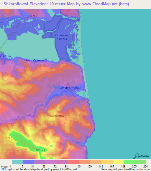 Shkorpilovtsi,Bulgaria Elevation Map