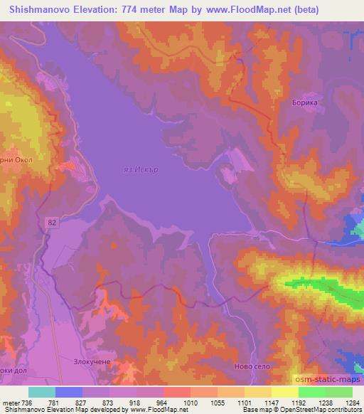 Shishmanovo,Bulgaria Elevation Map