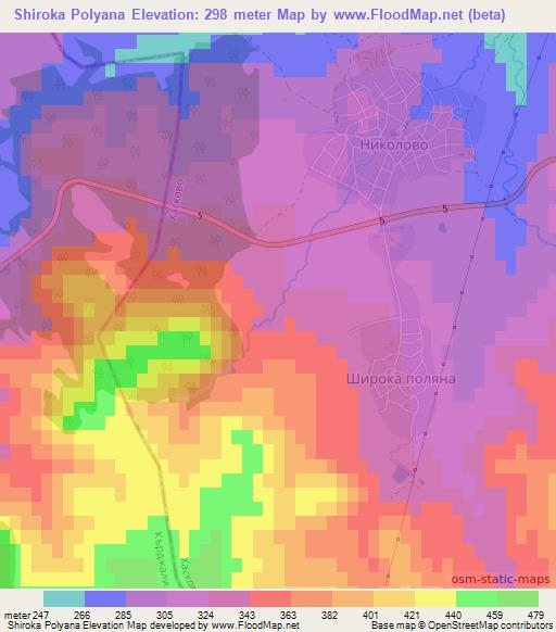 Shiroka Polyana,Bulgaria Elevation Map
