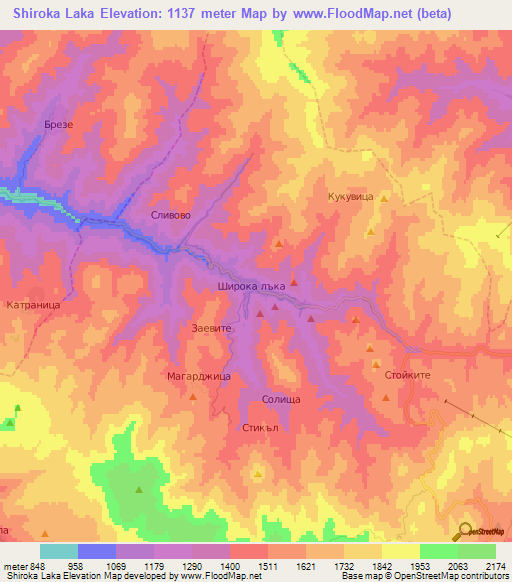 Shiroka Laka,Bulgaria Elevation Map