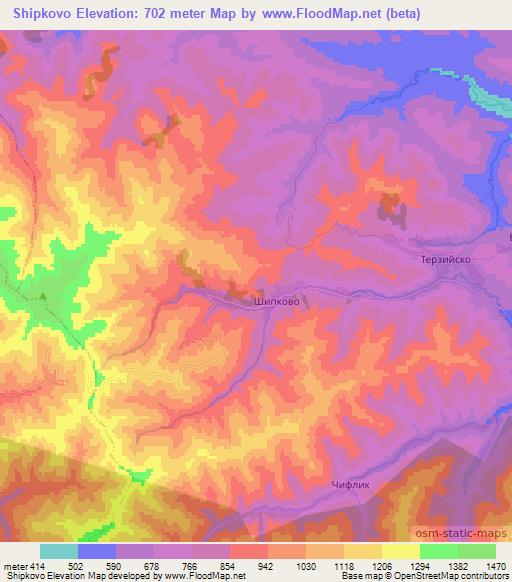 Shipkovo,Bulgaria Elevation Map