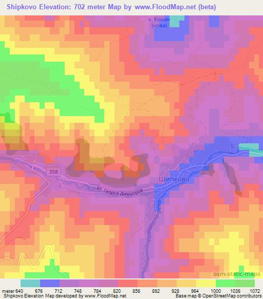 Shipkovo,Bulgaria Elevation Map