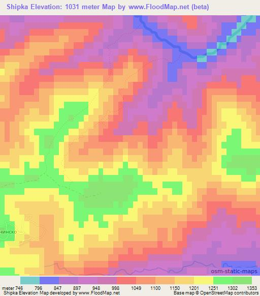 Shipka,Bulgaria Elevation Map