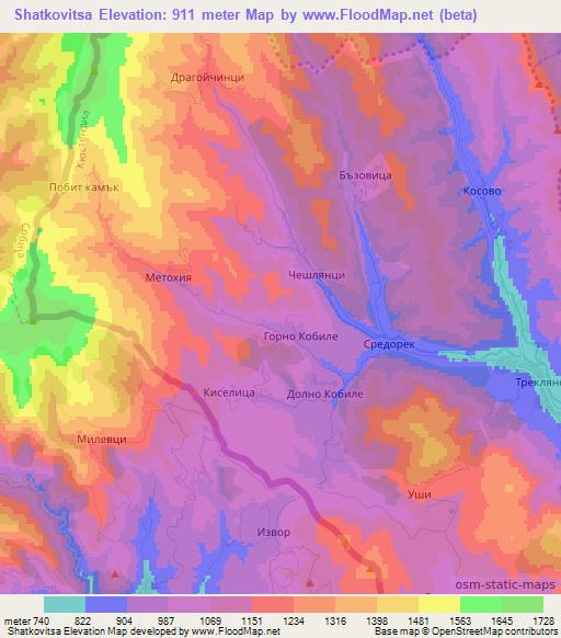 Shatkovitsa,Bulgaria Elevation Map