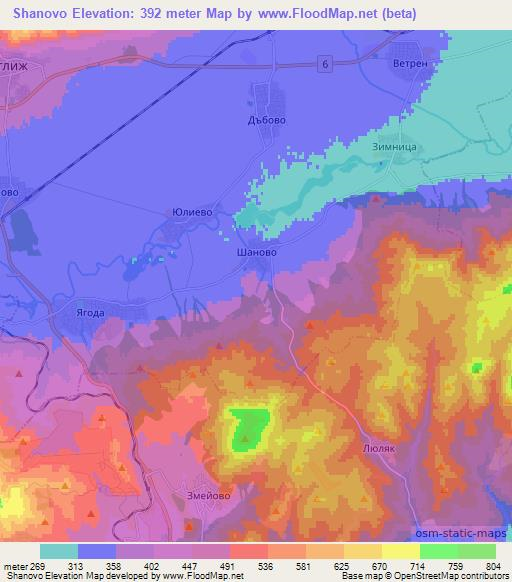 Shanovo,Bulgaria Elevation Map
