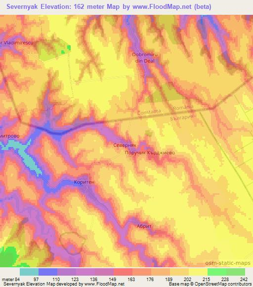 Severnyak,Bulgaria Elevation Map