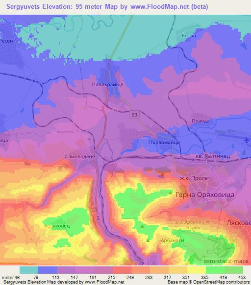 Sergyuvets,Bulgaria Elevation Map